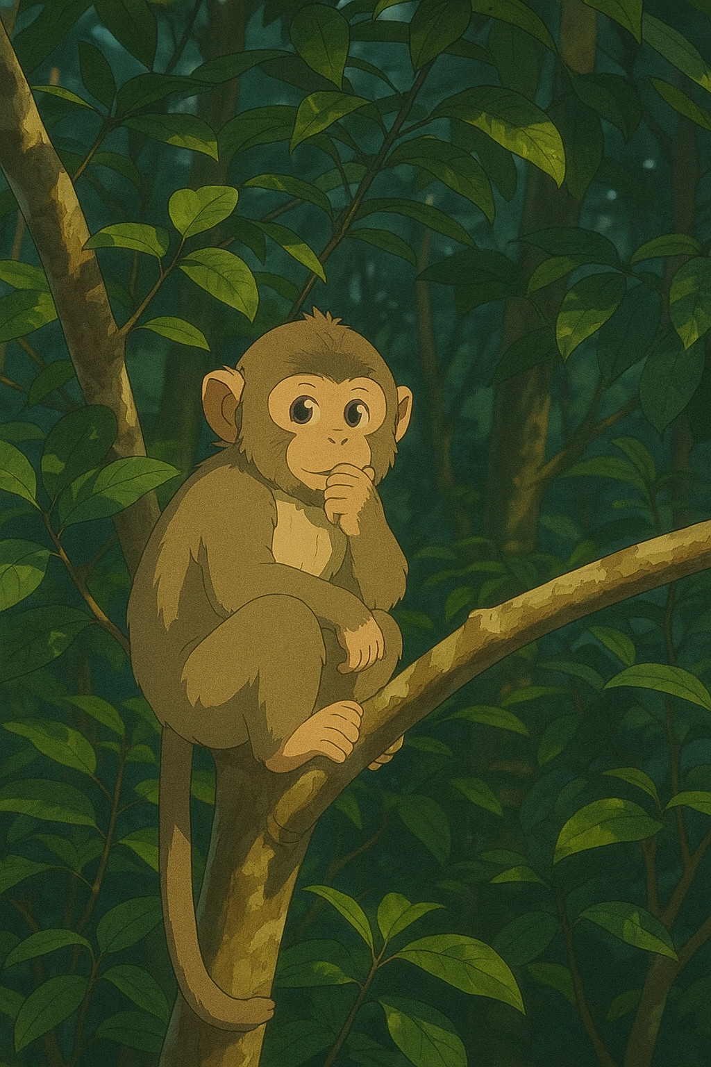 Contemplative Monkey in Lush Jungle
